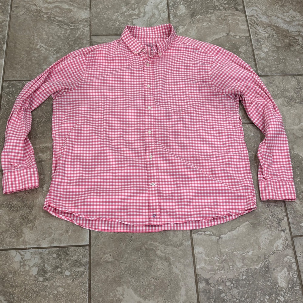 Vineyard Vines Mens XL Pink Gingham Performance Cotton brrr Shirt Long Sleeve